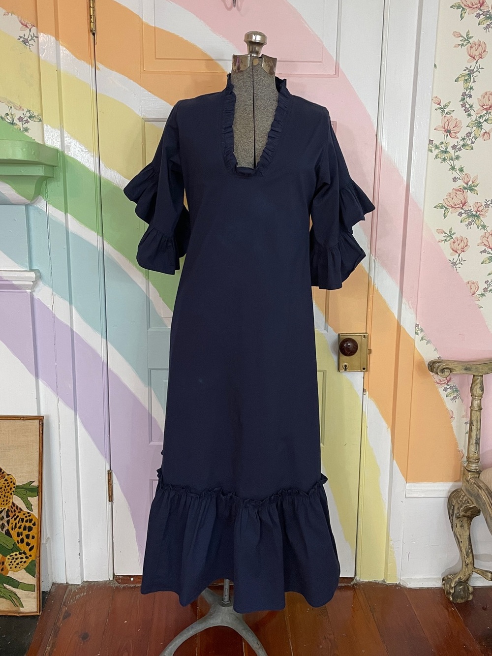 Fitzroy & Willa Soleil Coastal Cotton Flutter Sleeve Poplin Maxi Dress Sz M 🧡🎀